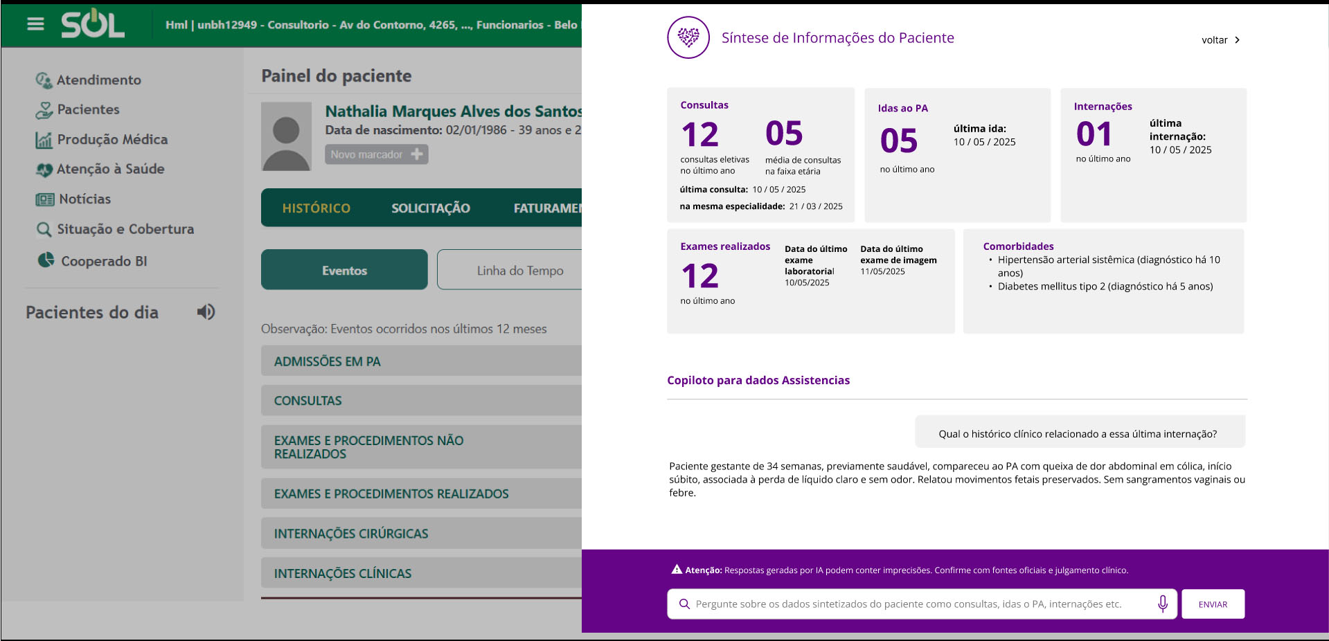 Tela de Síntese de Informações do Paciente no SOL